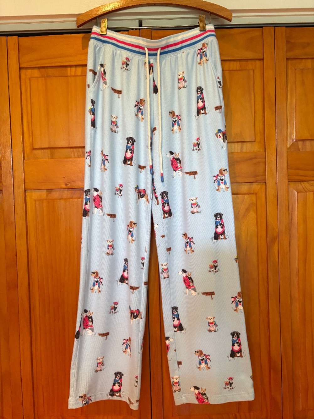 P.J. Salvage Ruffin It Jammie Pants Size XS Blue with Dogs Wide Leg